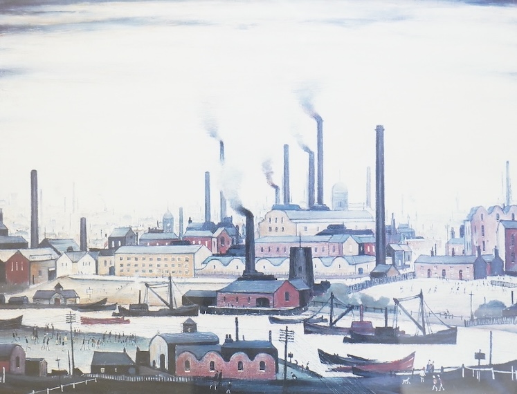 After Laurence Stephen Lowry RBA RA (1887-1976), ‘A River Bank’, hand numbered 77/860 and blind stamped Limited Edition, colour print, 41 x 51cm